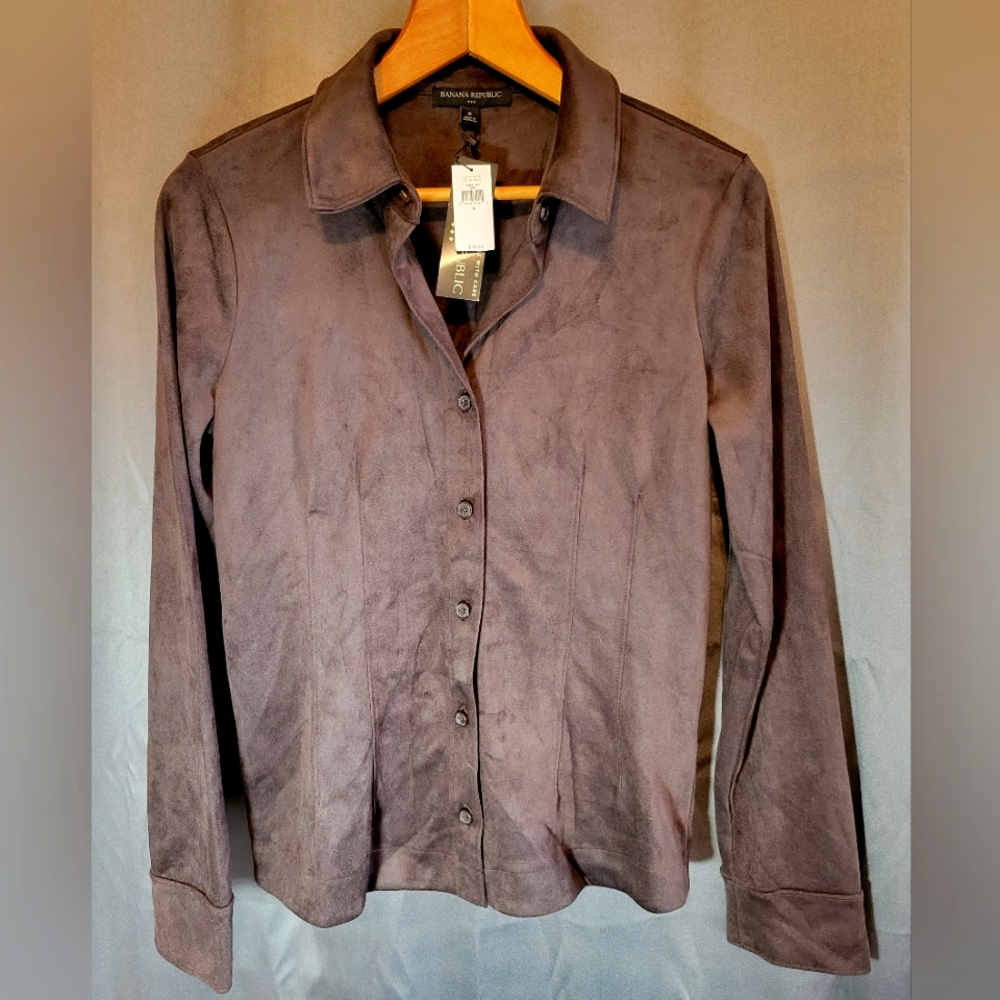 NWT Banana Republic Vegan Suede Button-Up Shirt - Brown Size Small